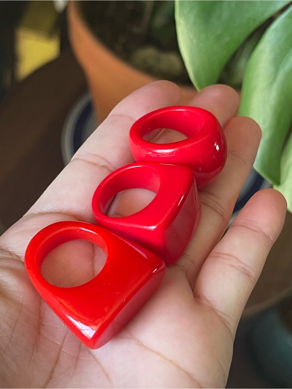 Red Statement Resin Ring(3pcs)